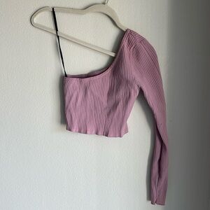 Purple | crop top | one long sleeve